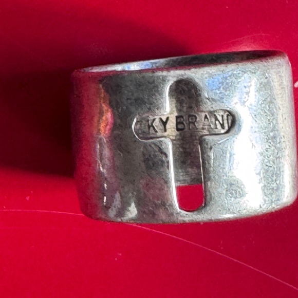 KY Brand Silvertone Hollow Cross Band Ring - Picture 3 of 7